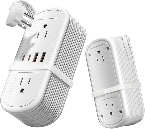 8 in 1 Travel Power Strip 4 Outlets with 4.9FT Extension Cord, Flat Plug Power Strip with 2 USB-A & 2 USB-C Ports for Multiple Devices for Travel/Dorm/Office, Travel Essentials (1 Pack) - Image 5