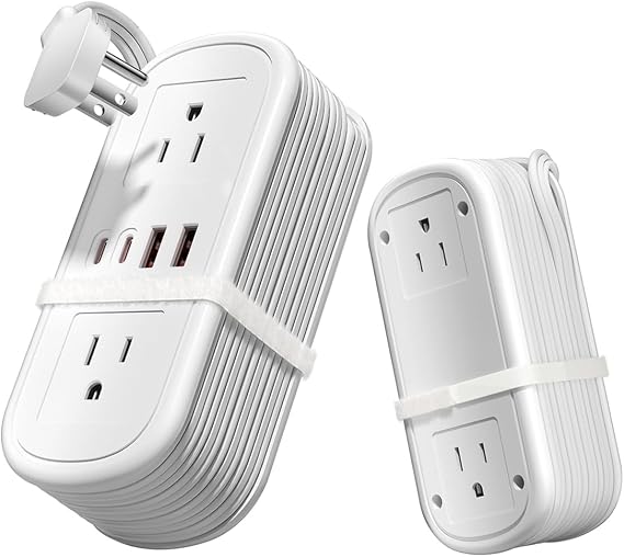 8 in 1 Travel Power Strip 4 Outlets with 4.9FT Extension Cord, Flat Plug Power Strip with 2 USB-A & 2 USB-C Ports for Multiple Devices for Travel/Dorm/Office, Travel Essentials (1 Pack) - Image 7