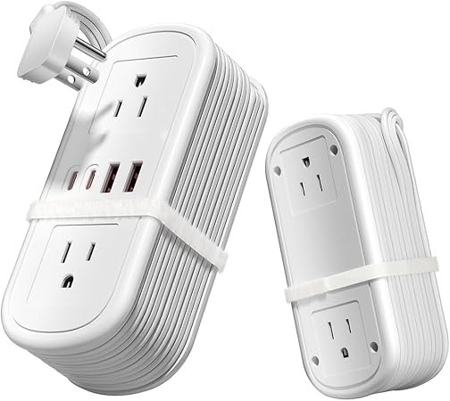 8 in 1 Travel Power Strip 4 Outlets with 4.9FT Extension Cord, Flat Plug Power Strip with 2 USB-A & 2 USB-C Ports for Multiple Devices for Travel/Dorm/Office, Travel Essentials (1 Pack) - Image 3