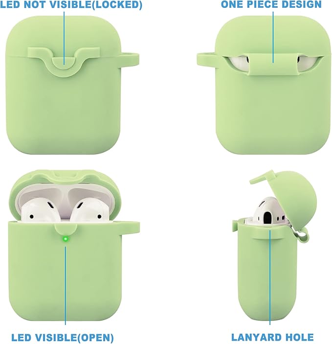 Secure Lock Silicone Case Compatible with AirPods Case 1 & 2 with Bling Keychain, Soft Protective Earpod Case Cover Earbuds Cases Women Girls for Apple Air Pod 2 Case - Green