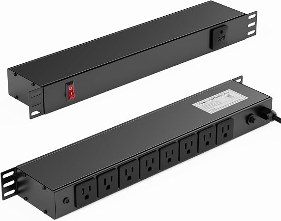 8 Outlet Horizontal 1U Rack Mount PDU Power Strip with Surge Protector - 110V/15A - 6ft Power Cord for Network Server Racks (PDU-03)
