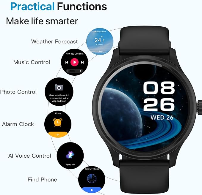 Smart Watch, HD Smartwatch for Men Women (Answer/Make Calls), Fitness Watch with 100+ Sport Modes, IP68 Waterproof/Heart Rate/Sleep Monitor, Activity Trackers for iOS/Android