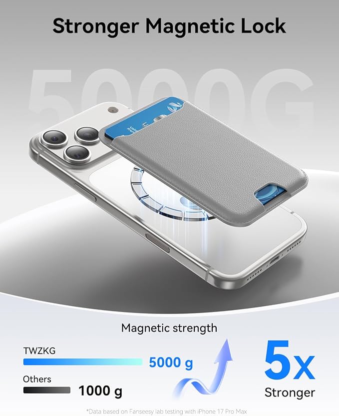 for MagSafe Wallet, 3 Cards Holder, Slim Magnetic Phone Wallet for iPhone 17/16/15/14/13/12 Pro Max Plus Air Series,RFID Blocking Vegan Leather,Grey