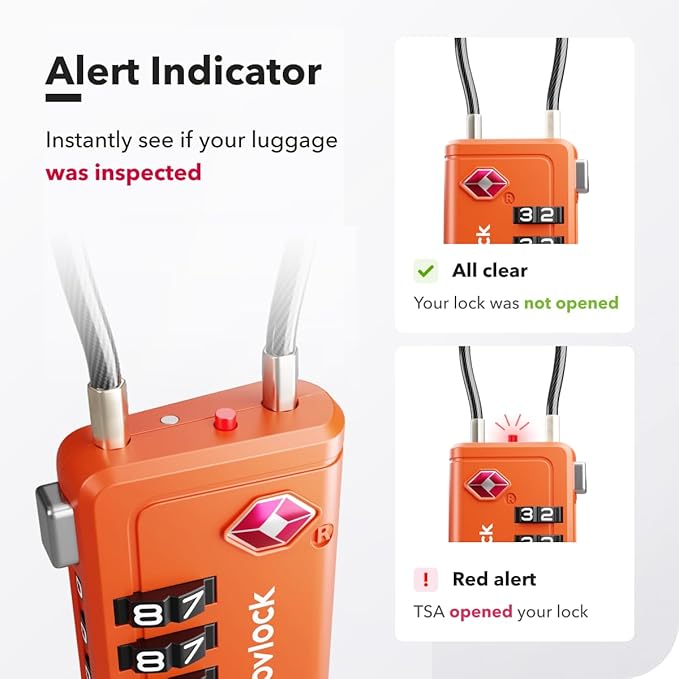 TSA Approved Luggage Locks | Inspection Indicator, 4-Digit Combination, Durable Zinc Alloy | for Suitcases, Backpacks, Travel Bags | Orange, 2-Pack