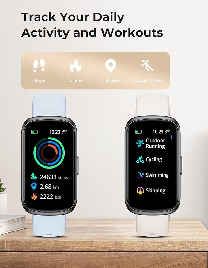 Fitness Tracker with 24/7 Heart Rate Monitor, Sleep Tracker - 3 ATM Waterproof Fitness Watch Calorie Step Counter Smart Watch Includes 3 Sport Bands for Android iOS Women Men, Black/Starlight