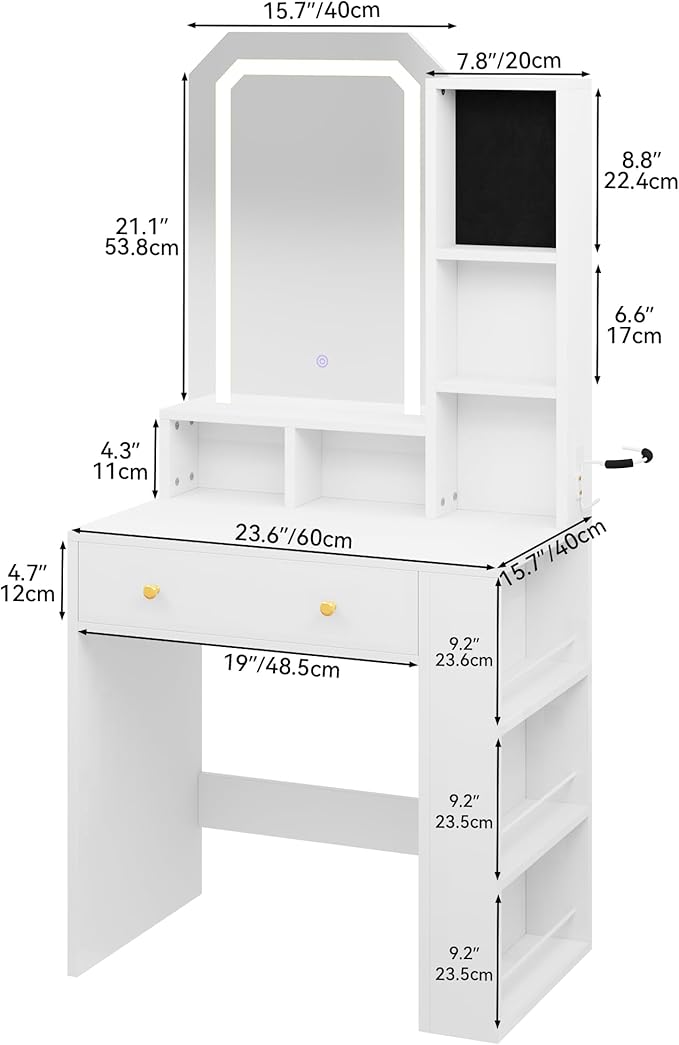 YITAHOME Vanity Table with Lighted Mirror, Jewelry Organizer and Ample Storage
