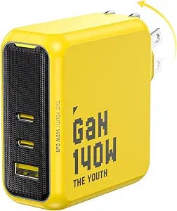 AOHI Youth 140W GaN+ USB C Charger 100W Laptop Fast Charger PD3.1 PPS 3-Port USB C Wall Charger Power Adapter for MacBook Pro 16'', Dell XPS, iPhone 17 Pro Max, iPad Pro, Tablet, Chromebook, Yellow