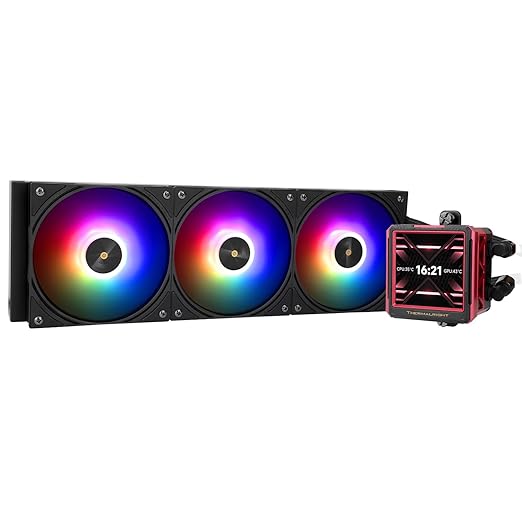 FW 360 Ultra ARGB Black CPU Water Cooler,3 PWM Fans Water Cooling System,IPS LCD Screen with 480x480 Resolution,for AM4/AM5&Intel LGA1700,CPU Liquid Cooler,2.44-inch Display