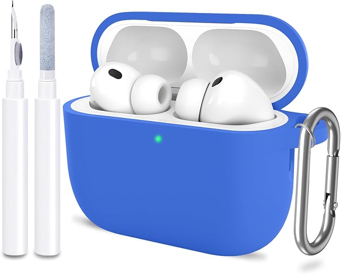 ATUAT for AirPods Pro 3 Case Cover with Cleaner, Protective Soft Silicone Skin with Keychain for Women Men for Apple AirPods Pro 3rd Generation Case(2025), Front LED Visible, Blue
