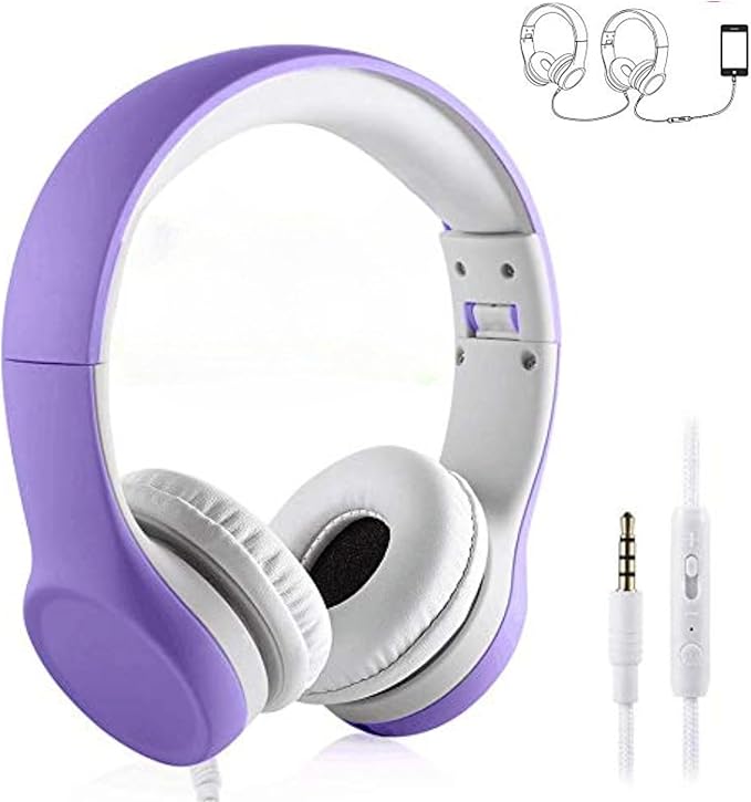 Kids Headphones with Cord, Toddler Headphones with Sharing Function, 85dB/93dB Safe Volume Limit, for Toddler Children Baby Boys Girls On-line Study, School, Travel use (Purple)
