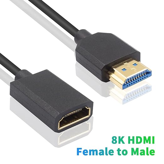Duttek 8K Short HDMI Extension Cable-12inch/30cm, 48Gbps Short HDMI Cable (Extreme Slim/Thin), HDMI Male to Female Cable Supports 8K@60Hz Video for PCs, Laptops, TV, Xbox, PS5, PS4