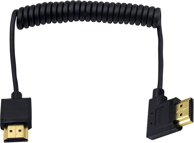 Duttek 4K Coiled Short HDMI Cable 1FT-4FT, Left Angled 90 Degree HDMI Male to Male Cable Extreme Thin/Samll for 3D and 4K Ultra HD TV Stick