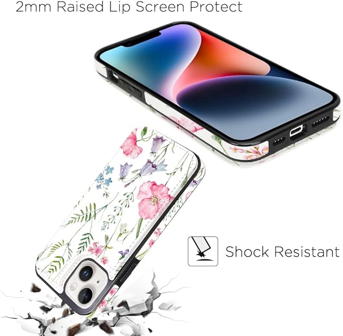 uCOLOR Compatible with iPhone 14/15 Plus 6.7" Wallet Case with Card Holder Slots Folio Flip PU Leather Kickstand Magnetic Clasp and RFID Blocking Cover (Pink Flowers)