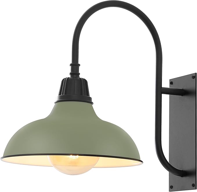 JONATHAN Y JYL7614I Stanley 12.25" 1-Light Farmhouse Industrial Indoor/Outdoor Iron LED Gooseneck Arm Outdoor Sconce for Entryway Lobby Kitchen Bathroom Bedroom Living Room Hallway, Matte Olive Green