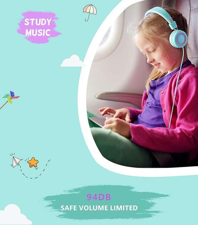 Upgrade USB Type C Kids Headphone for School, 94dB Safe Volume Limited, HD Stereo Sound, Foldable Lightweight On-Ear Headphones for Boys/Girls/Students/Tablet/Travel(Mint Green)