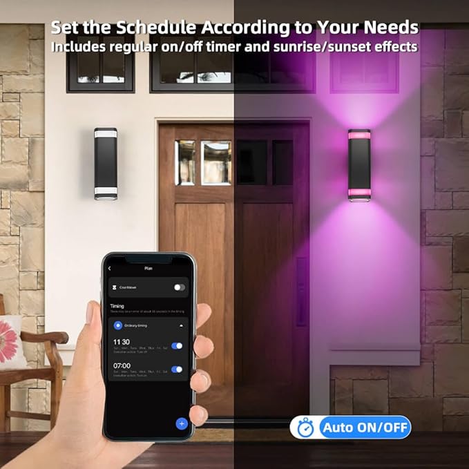 SHIMR Smart RGB Outdoor Wall Lights 2 Pack, WiFi App Control Color Changing Up Down Exterior Sconce with Dusk to Dawn Sensor, Waterproof LED Wall Mount Light Fixture, Compatible with Alexa & Google