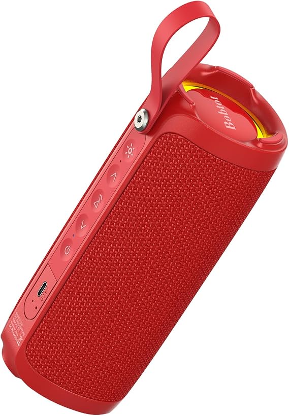 Bobtot Portable Bluetooth Speaker, 15W Waterproof, RGB Light, TWS, Red