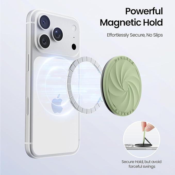 ORNARTO Vortuxe for MagSafe Phone Grip with Kickstand, Soft Liquid Silicone Finger Loop Grip, Phone Ring Holder for Back of Phone, Premium Build & Comfy Touch, Matcha