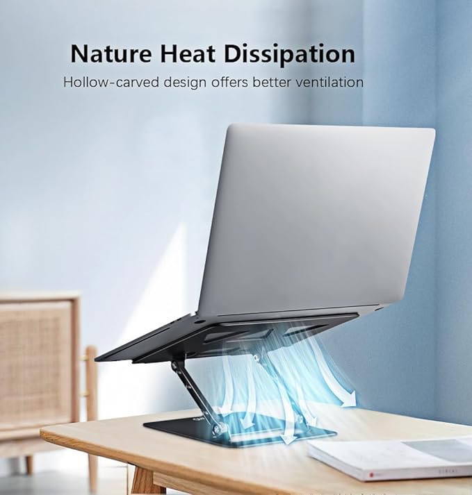 Adjustable Laptop Stand for Desk, Portable Laptop Stand Holder and Riser, Foldable Aluminum Notebook Computer Stand for MacBook Air Pro HP Lenovo Dell Samsung Chromebook, 10-15.6 inch, Black