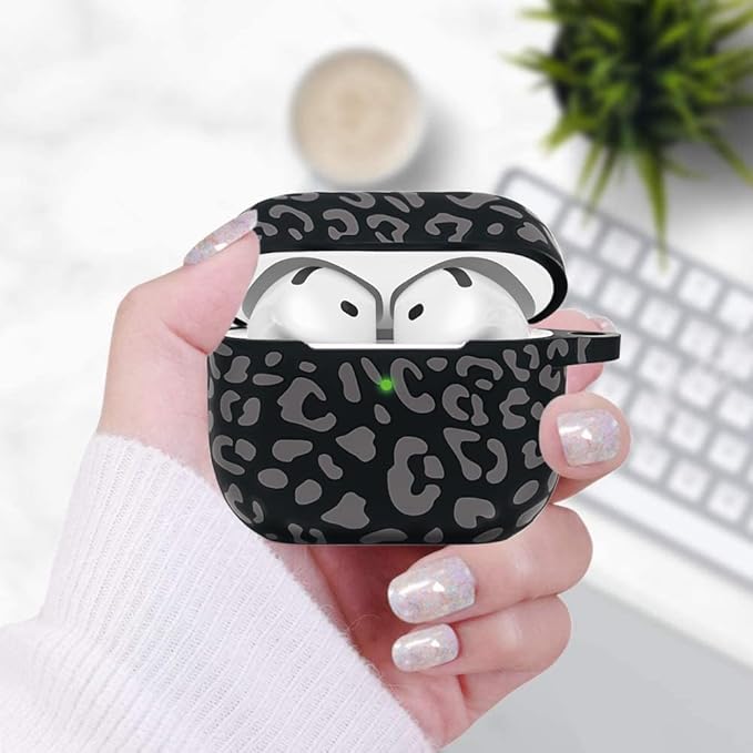 Silicone Leopard AirPods 4 Case 2024, Gawnock Case Cover for Apple Airpods 4th Generation Print Soft Flexible Cover for Air Pod 4th Women Girls, Skin with Keychain - Leopard Gray