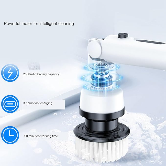 Electric Spin Scrubber, Handheld Cordless Powerful Cleaning Brush with Replaceable Brush Heads and Detachable Retractable Handle for Bathroom Tile Floor