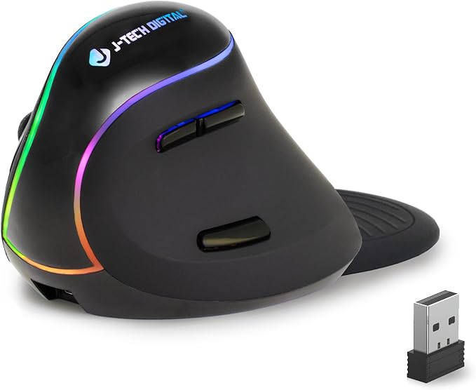 J-Tech Digital Ergonomic Mouse with Wireless Connection, Removable Palm Rest, Thumb Buttons, Rechargeable Battery, 800 DPI, Compatible with Windows and MAC OS - Image 8