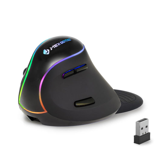 J-Tech Digital Ergonomic Mouse with Wireless Connection, Removable Palm Rest, Thumb Buttons, Rechargeable Battery, 800 DPI, Compatible with Windows and MAC OS
