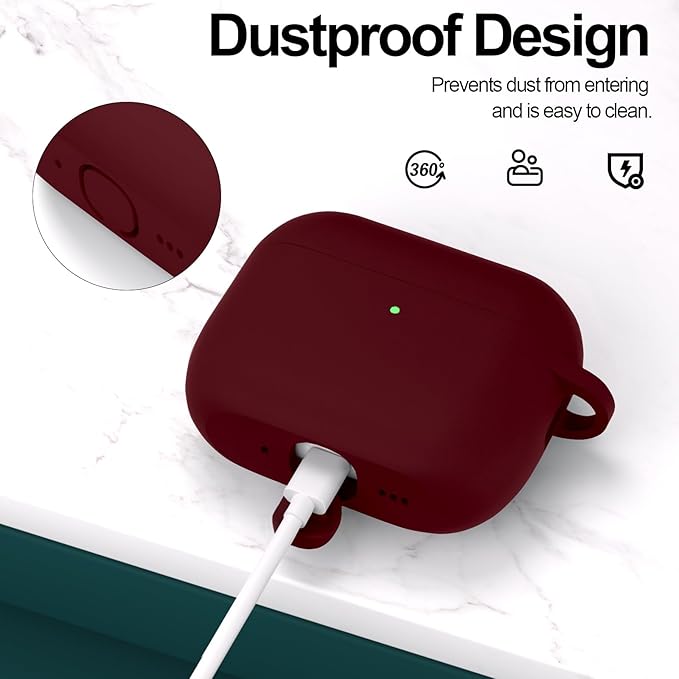 ATUAT for AirPods Pro 3 Case Cover with Cleaner, Protective Soft Silicone Skin with Keychain for Women Men for Apple AirPods Pro 3rd Generation Case(2025), Front LED Visible, Burgundy