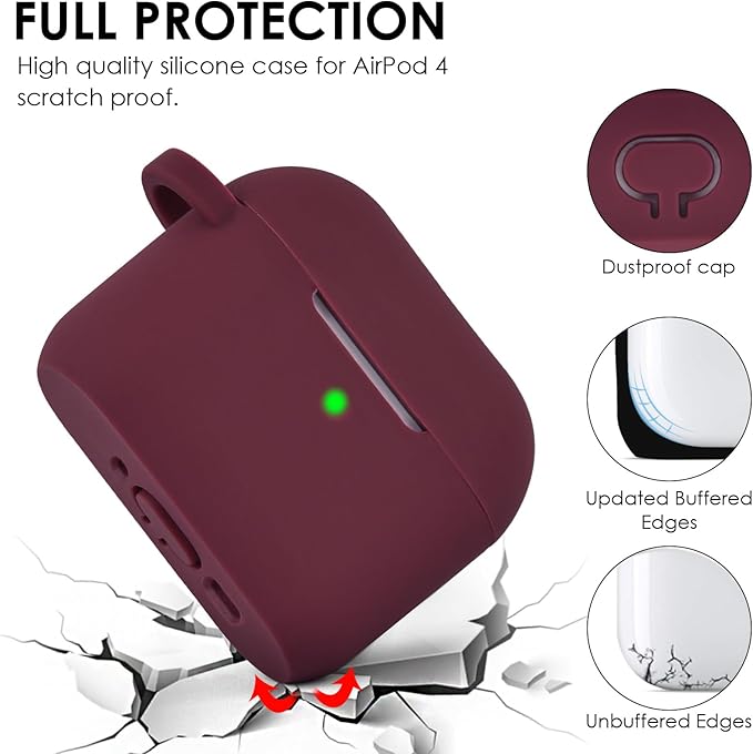 Filoto Compatible with AirPods 4 Case - Soft Silicone Cover with Bracelet Lanyard and Keychain, Shockproof and Scratch-Resistant, Cute Design for Compatible withAirPods 4th Generation(Burgundy)