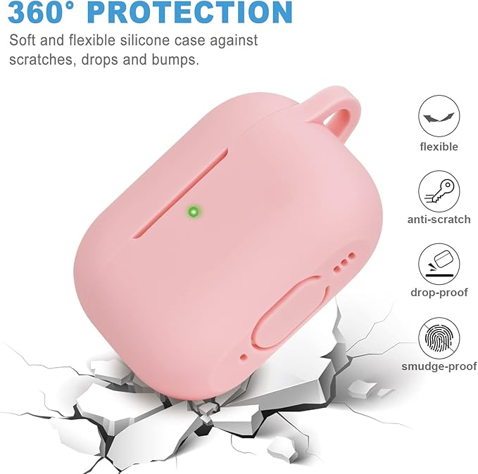 Silicone Compatible With AirPods Pro 2 Case 2022/2023, Soft Cover Flexible for AirPods Pro 2nd Generation for Women Girls With Keychain - Pink