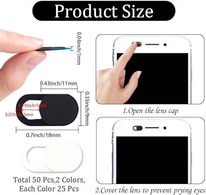 50Pcs 2 Colors Webcam Cover Slide Black 0.04 Inch Ultra Thin Laptop Camera Cover for Mini PC Phone Laptop Desktop Black White Plastic Durable Phone Privacy Protector for Home Office Use