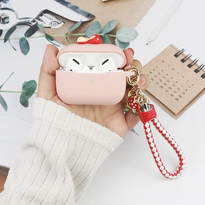 Wonhibo for Airpods Pro Case for Women Girls, Cute Kawaii Cover for Airpod Pro 2019 with Keychain (Mushroom)