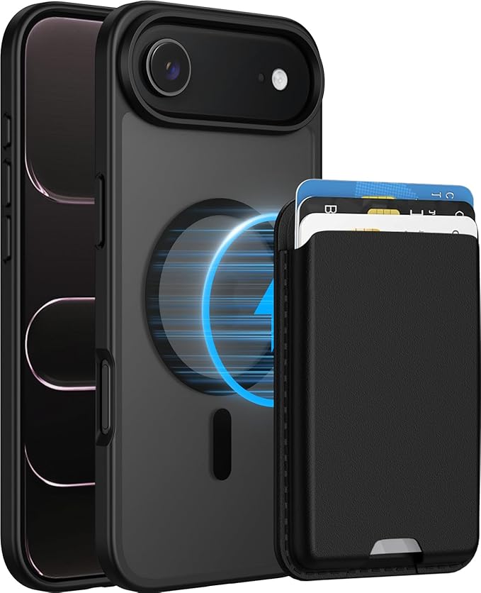 Magnetic for iPhone Air Case & iPhone 17 Air Case with Detachable Wallet, Compatible with MagSafe, Military Protective Slim Phone Cover with Card Holder, Black