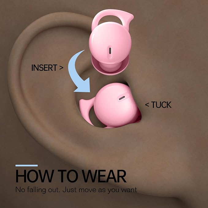 Invisible Sleep Headphones, Sleep Earbuds for Side Sleepers, Mini Noise Blocking Sleep Earphones, Bluetooth 5.3 Stereo in-Ear Wireless Earbuds for Sleeping, Working, Pink