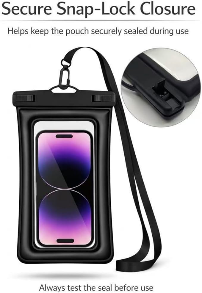 Floating Waterproof Phone Pouch (2-Pack), IPX8 Dry Bag with Built-in Airbag, Touch-Friendly Clear Case with Lanyard for Beach, Swimming, Kayaking & Cruise, Fits Phones up to 7.2" (Black-Pink)