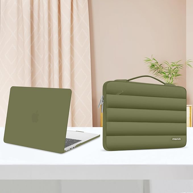 MOSISO Compatible with MacBook Air 13 inch Case M5 2026 M4 2025 M3 M2 2024-2022 A3449 A3240 A3113 A2681, Hard Case&Puffy Bag&Keyboard Cover&Webcam Cover&ScreenFilm for MacBook Air 13.6, Olive Green