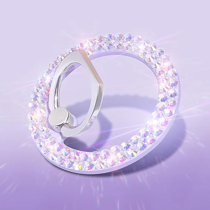 Bling Magnetic Phone Ring Holder for Mag-Safe, Glitter Magnet Cell Phone Grip Stand Sparkle Finger Ring Magnetic Compatible with iPhone 16 Pro Max 15 14 13 12 Mag-Safe Accessories（Purple）