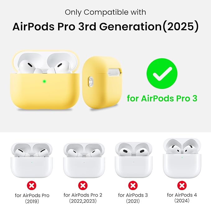 ORNARTO Compatible with AirPods Pro 3 Case 2025, Full Protective Hybrid Silicone for AirPods Pro 3rd Generation Case, Front LED Visible Skin Cover-Buttercream Yellow