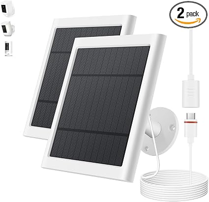 Solar Panel for Ring Camera, 2 Pack 4W Solar Charger with 10FT Cable, USB-C to Barrel Plug Adapter, Compatible with Ring Stick Up Cam Battery/Pro, Spotlight Cam Battery/Plus/Pro, Reolink Argus Pro