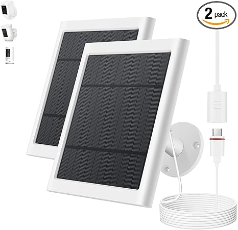 Solar Panel for Ring Camera, 2 Pack 4W Solar Charger with 10FT Cable, USB-C to Barrel Plug Adapter, Compatible with Ring Stick Up Cam Battery/Pro, Spotlight Cam Battery/Plus/Pro, Reolink Argus Pro