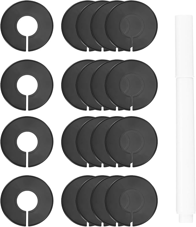 uxcell Clothes Dividers,20 Pack Round Closet Rack Dividers Clothing Rack Size Dividers Blank Labels with Marker Pen Writable & Reusable for Hanging Clothes Sorting Size, Black