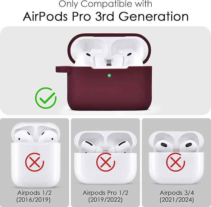 Filoto for AirPods Pro 3 Case (2025), Soft Silicone Protective Case Cover Compatible with Apple AirPods Pro 3rd Generation with Beaded Bracelet Keychain Accessories for Women Burgundy