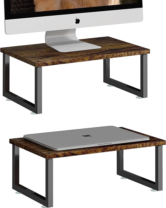 Simple Trending Wood Monitor Stand Riser, 2 Pack, Antique Brown