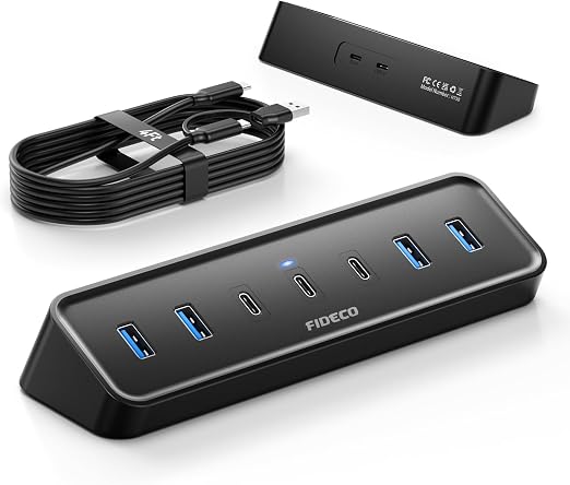 FIDECO 4 ft 7-Port USB 3.0 Hub for Desktop, PC, MacBook, 4 USB-A & 3 USB-C