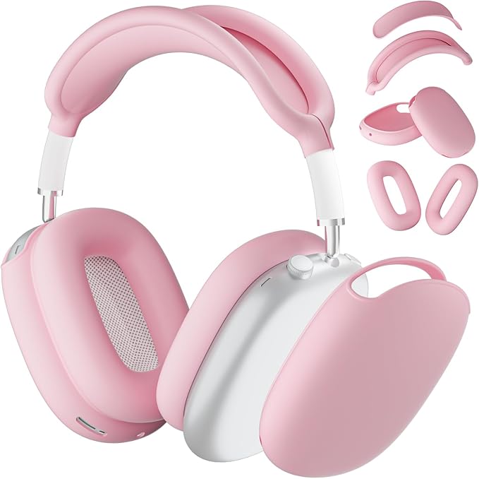 ATUAT for AirPods Max Headphones Case, Protective Silicone Case Cover Skin Accessories Anti-Scratch for Women Men for Apple AirPods Max 2024/2020 (USB-C/Lightning), Pink