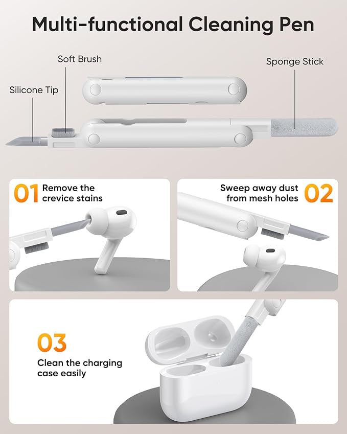 MoKo for AirPods Pro 2 Case with Lock - Compatible with MagSafe, Phone Stand & Auto Pop-up for AirPods Pro 2nd/1st Generation Case, Military-Grade Protective Cover with Cleaner Kit, White