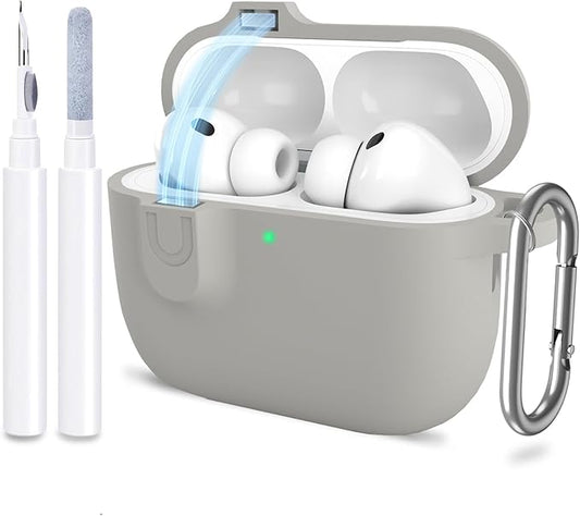 ATUAT for AirPods Pro 3 Case with Magnetic Lid Lock, Protective Soft Silicone Cover with Keychain Cleaner Kit for Women Men for Apple AirPods Pro 3rd Generation(2025), Front LED Visible, Grey