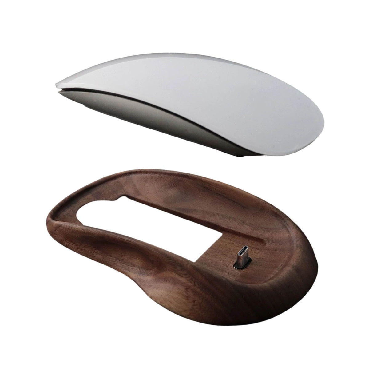 Walnut Wood Apple Magic Mouse Grip USB‑C Connector, Comfortable Ergonomic Mouse Rest, Natural Walnut Wood Construction, Perfect for Home & Office Desks