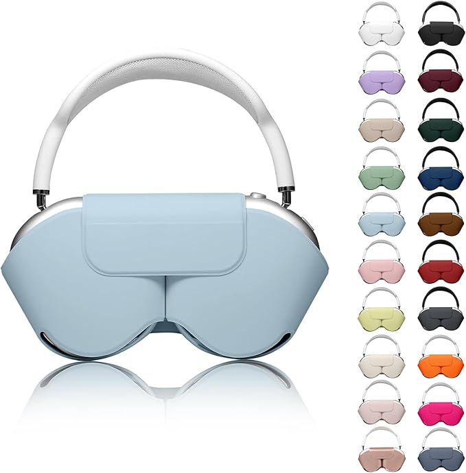 for Apple Airpods Max Case,Headphones Protective Case for AirPod Max Supports Sleep Mode, Anti-Scratch and Anti-Dust,Airpod Pro Max by PU Leather,Light Blue 2