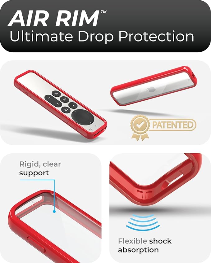 TotalMount Air Rim Case for Apple TV Remotes – Slim, Hybrid Apple TV Remote Case with Ultimate Drop Protection – Red Perimeter Cover & Clear Back